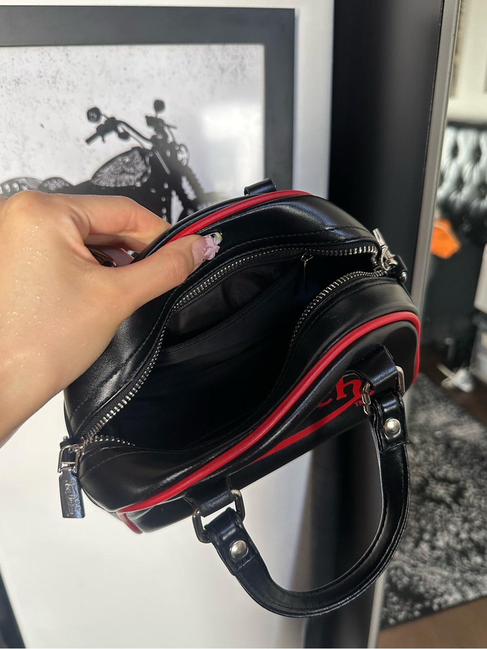 Von Dutch Black Mini Dome Satchel with Red Logo Trim - Picture 4 of 4